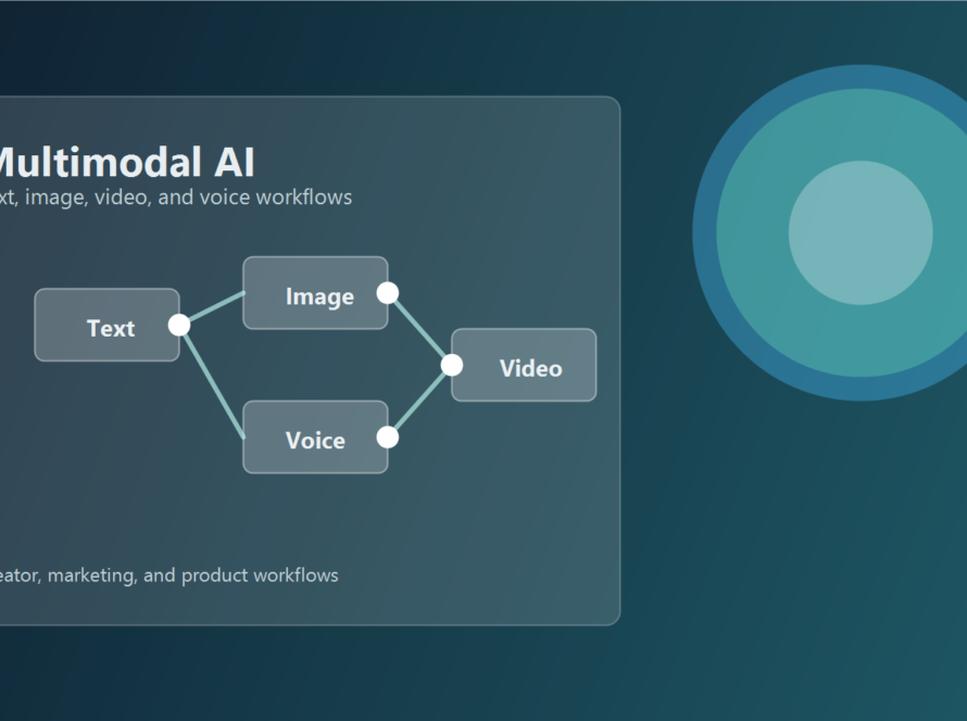 Multimodal AI workflow connecting text, image, video, and voice for creators and marketers