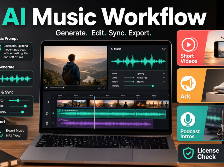 AI music workflow for short videos, ads, podcast intros, and license checks