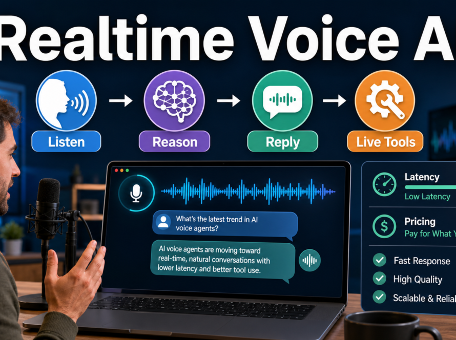 Realtime voice AI workflow showing listen, reason, reply, and live tools steps