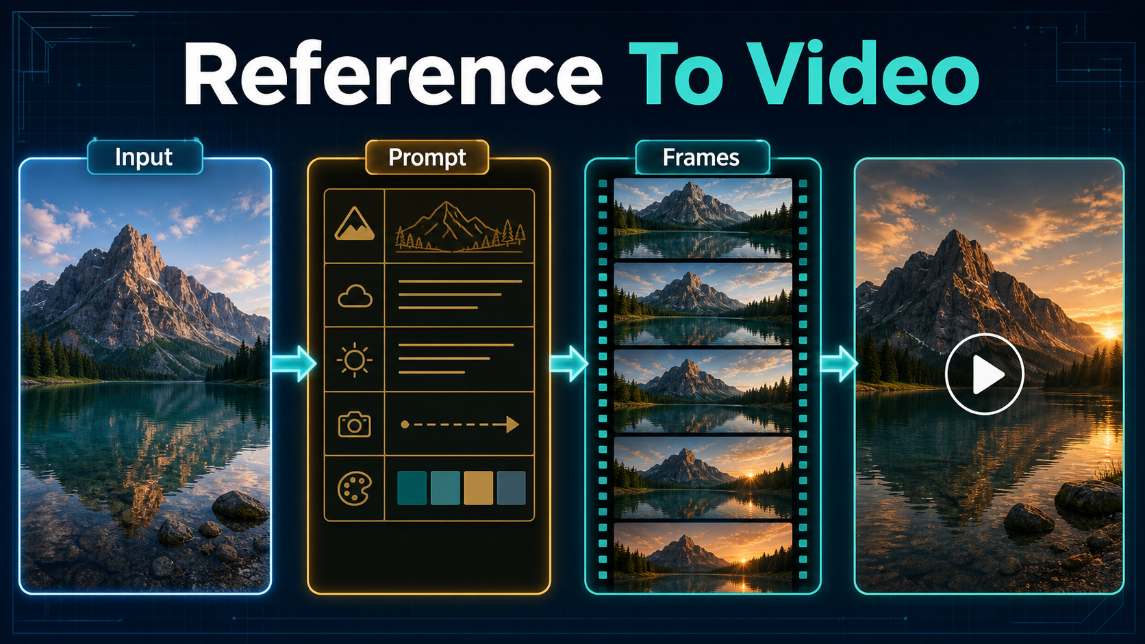 Reference image to prompt and video frame pipeline