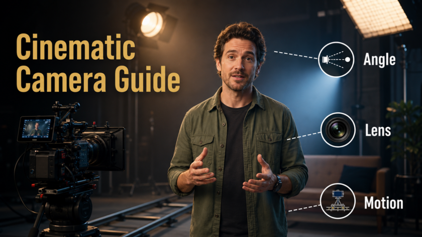 Film set explaining medium shot angle lens and camera motion