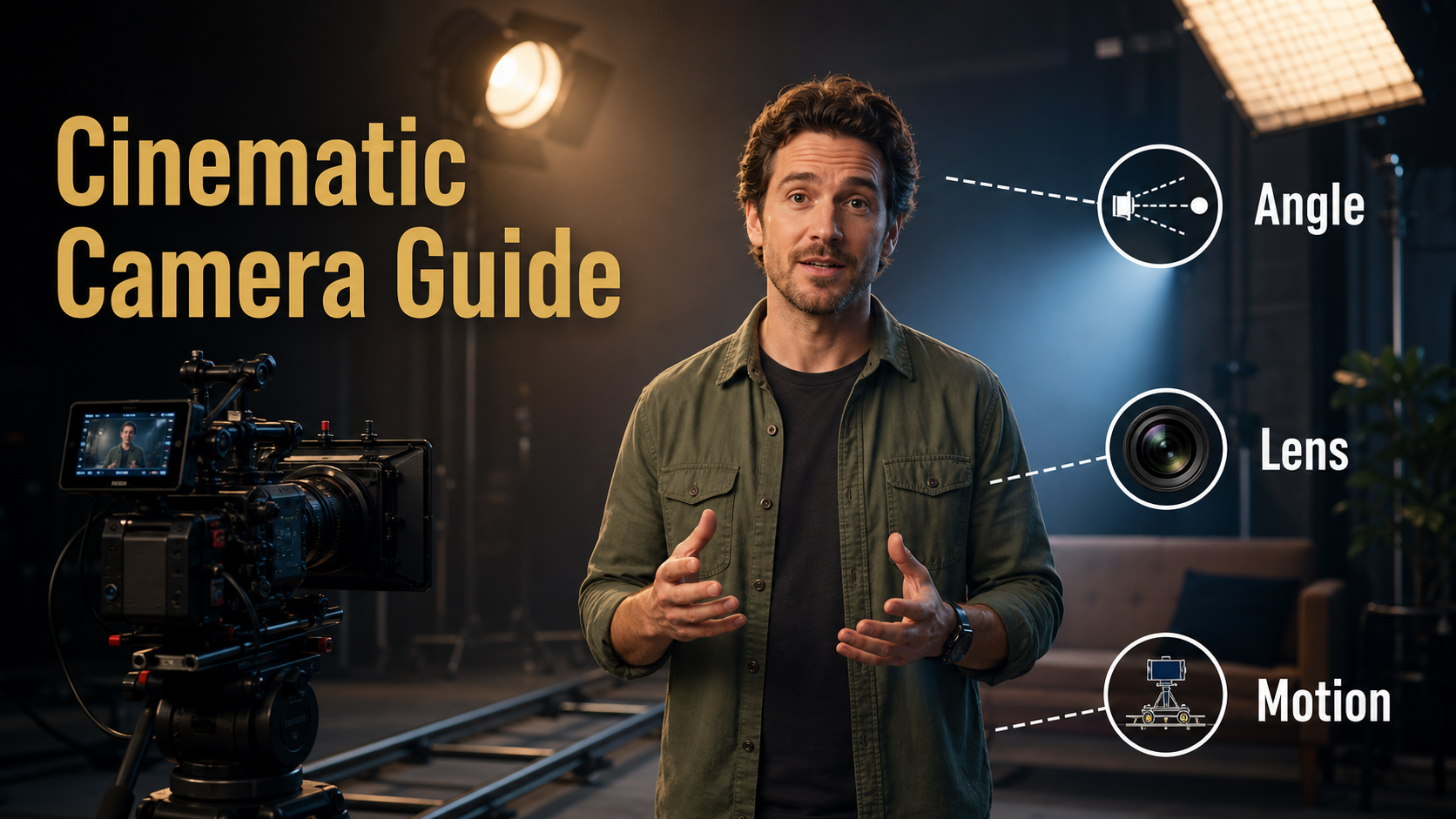 Film set explaining medium shot angle lens and camera motion