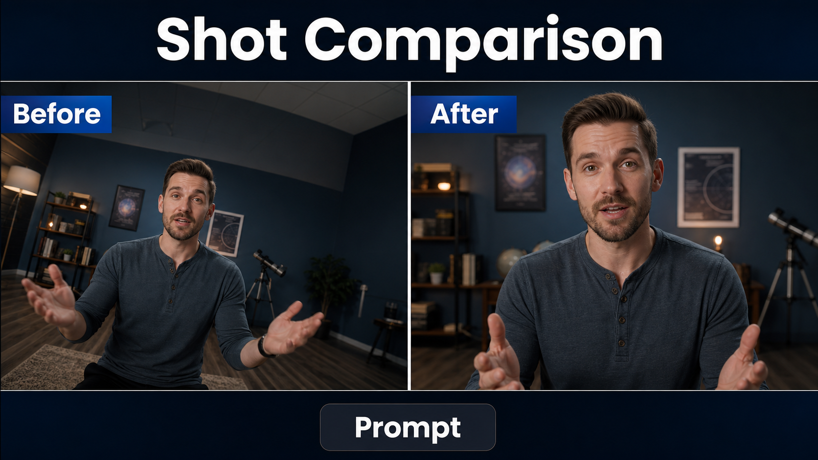 Before and after comparison of weak and controlled medium shots