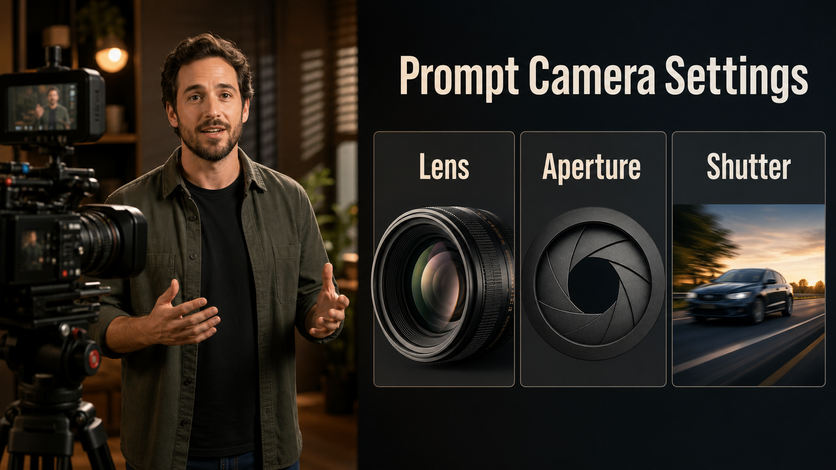 Medium shot prompt settings for lens aperture and shutter behavior