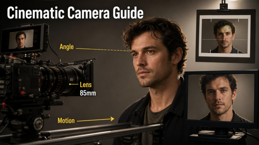 Cinematic close-up workflow showing camera angle lens and motion