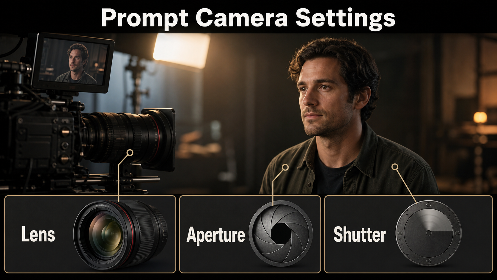 Close-up camera settings for lens aperture and shutter behavior