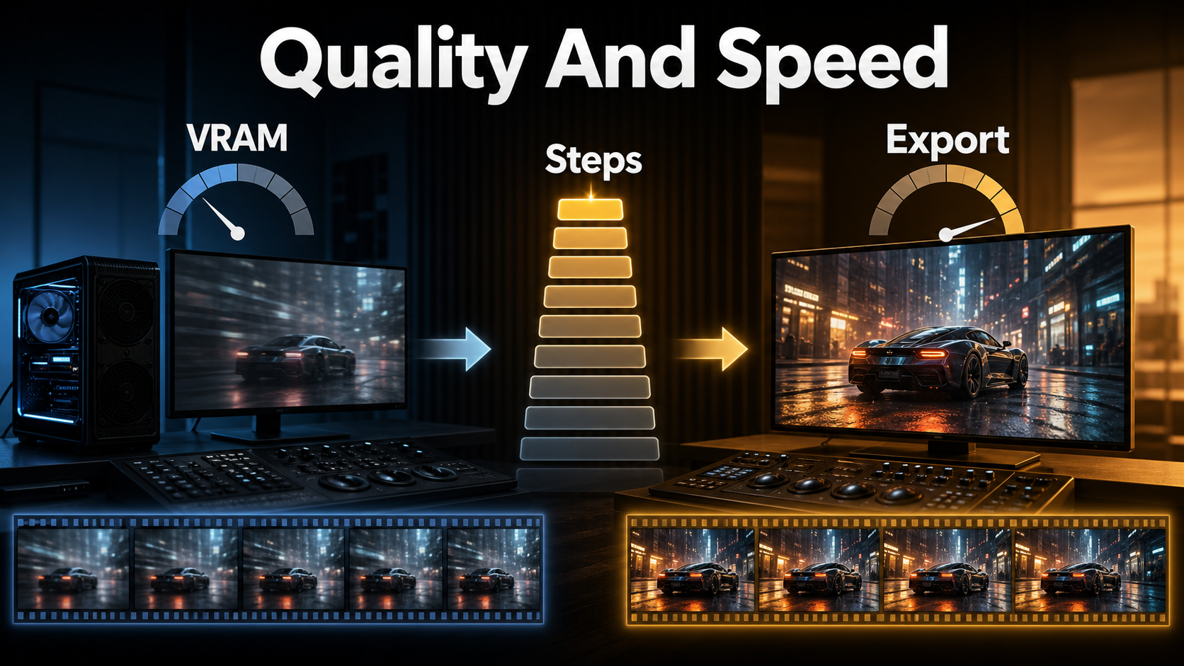 Quality and speed comparison for VRAM inference steps and final video export