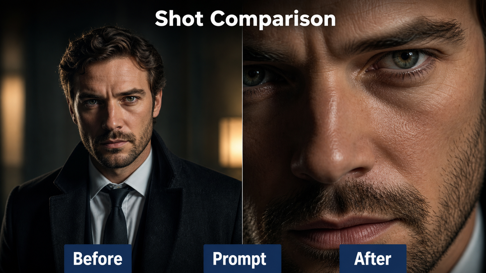 Before and after comparison of a close-up and extreme close-up