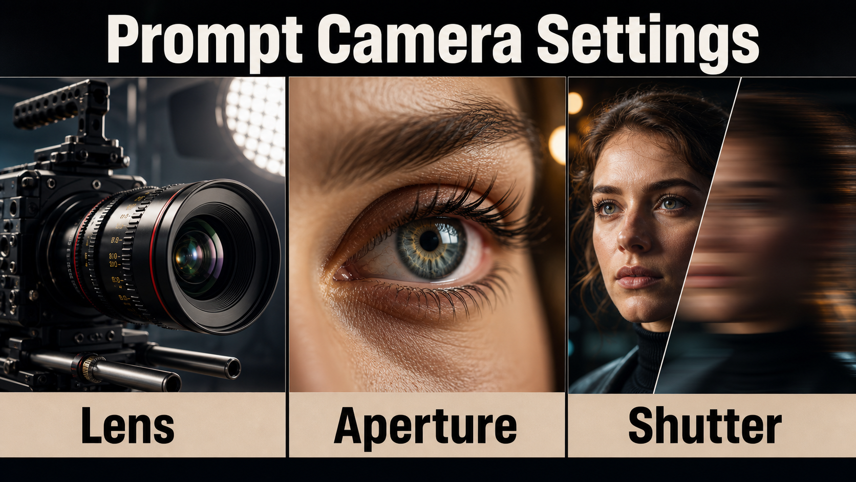 Extreme close-up prompt settings for lens, aperture, and shutter