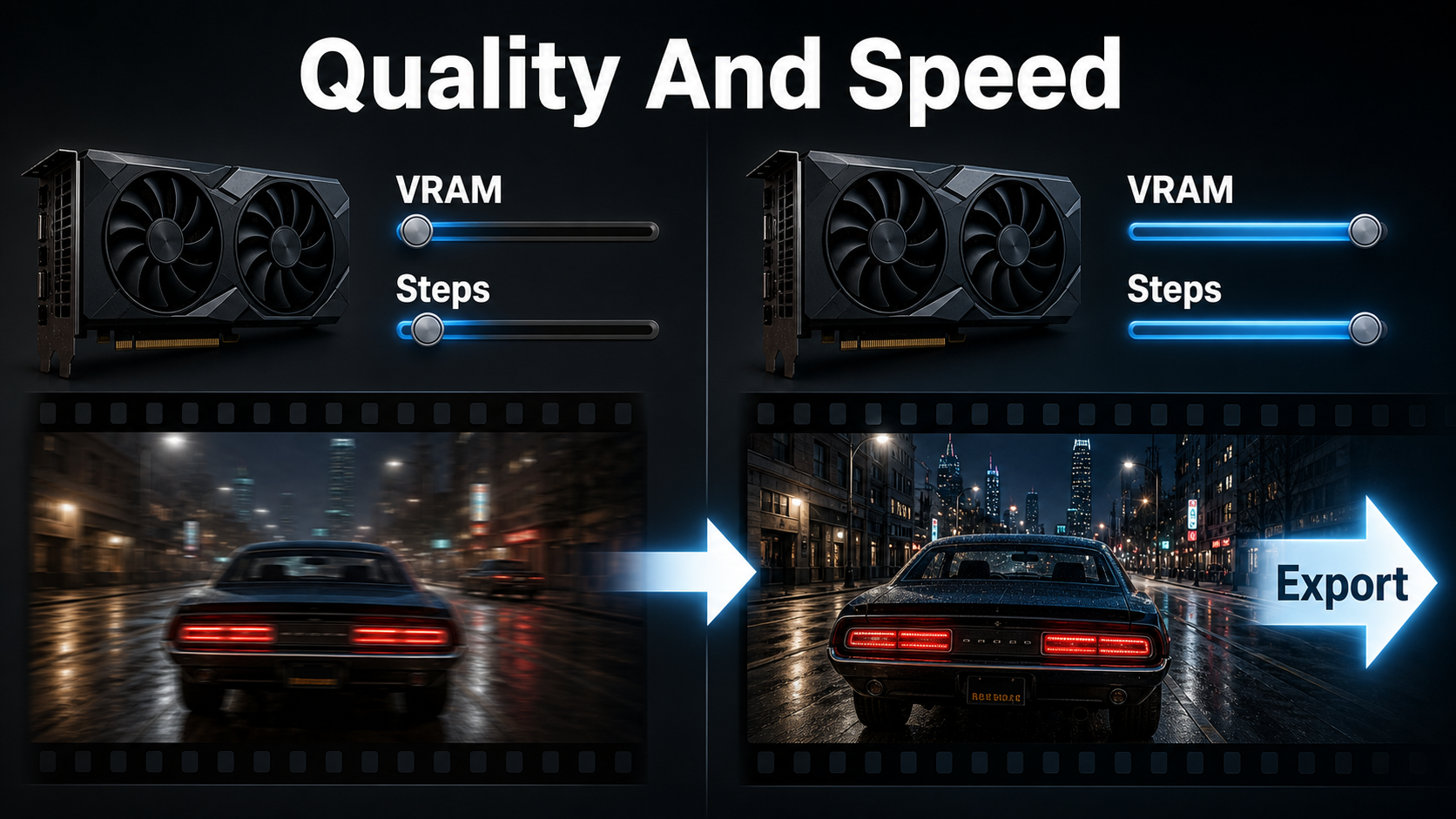 Quality and speed comparison using VRAM steps and export review