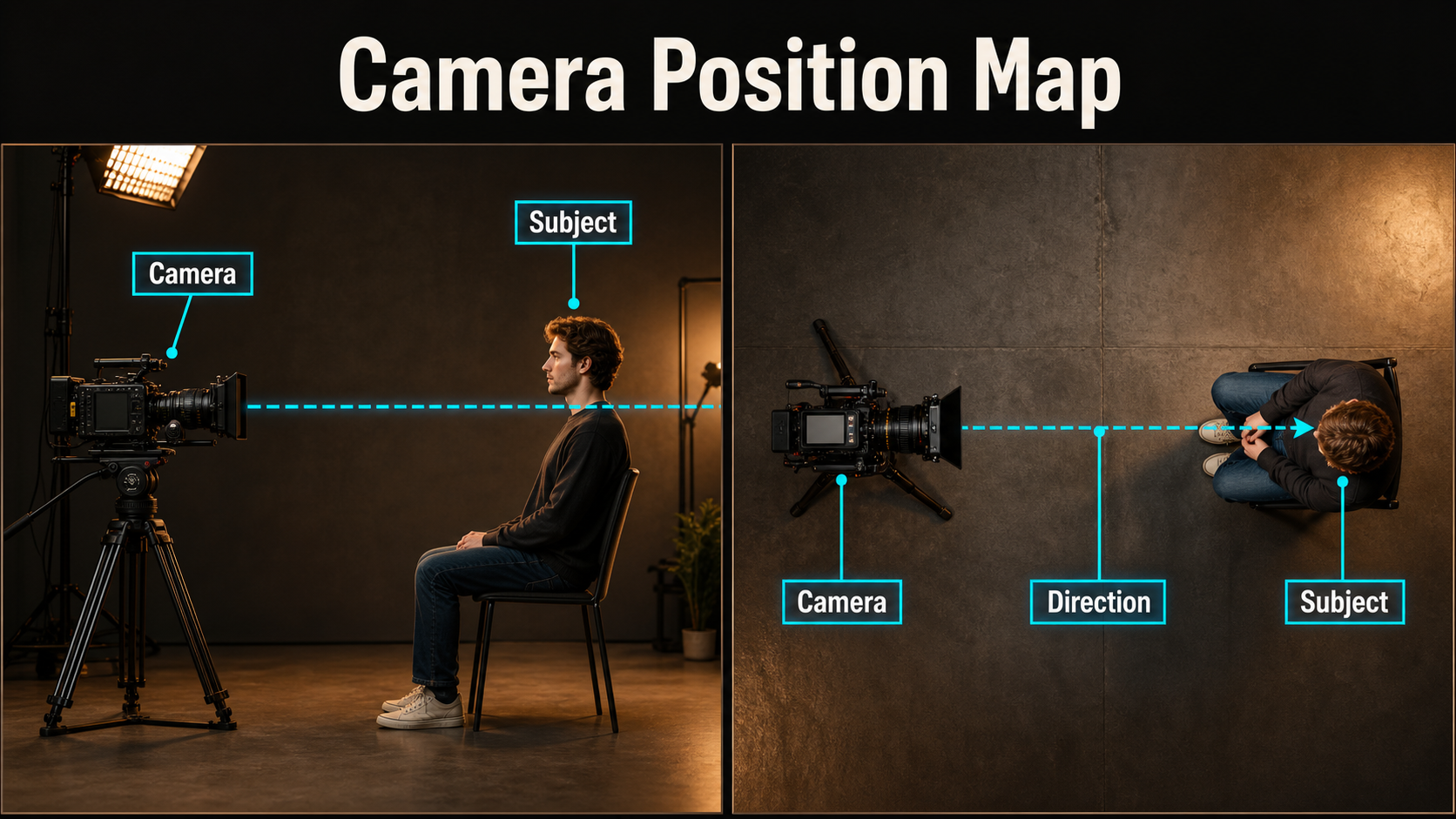 Side and top views of an eye-level camera position map