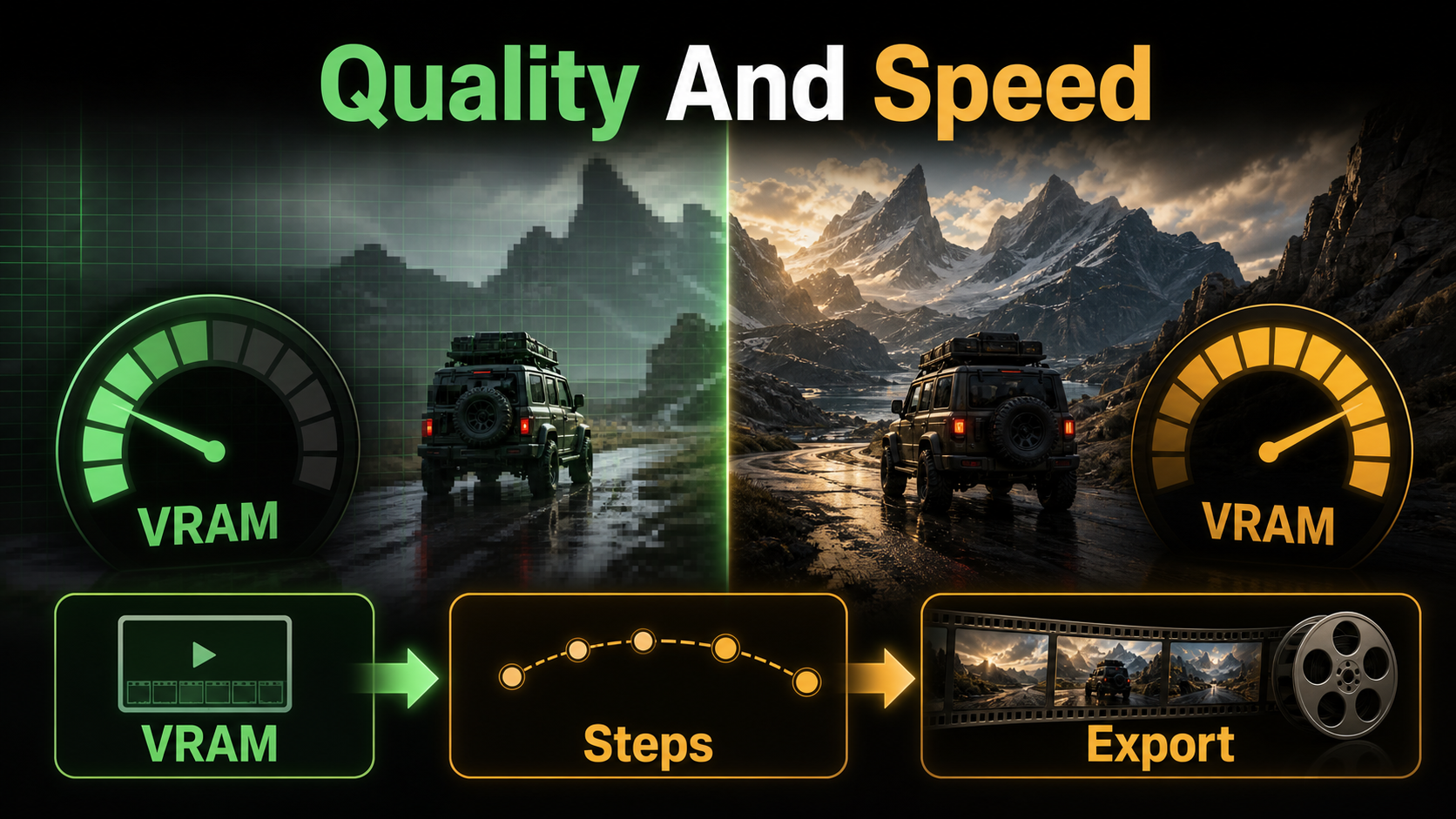SkyReels-V2 quality and speed workflow covering VRAM steps and export