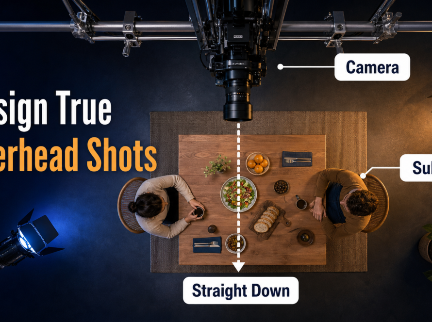 True overhead film set with a camera pointing straight down at a table