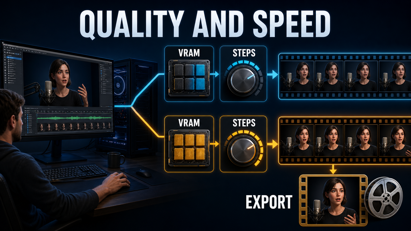 Local avatar rendering comparison covering VRAM sampling steps and video export