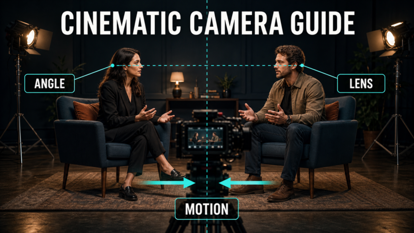Balanced two-shot film set showing camera angle lens and shared motion