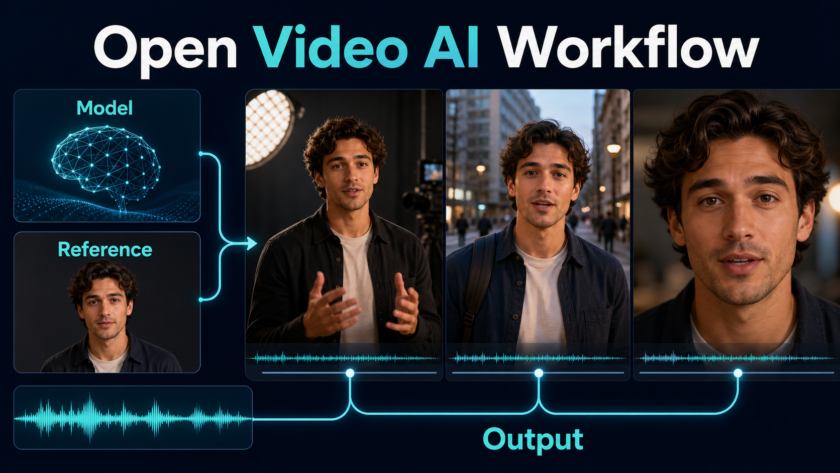 Ovi 1.1 workflow connecting a model and reference portrait to consistent audio-video output