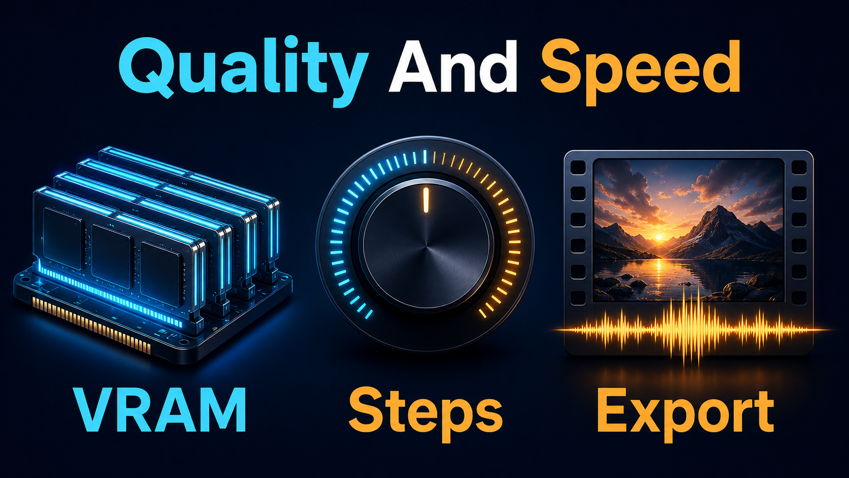 Ovi production settings represented by VRAM blocks, sampling steps, and audio-video export