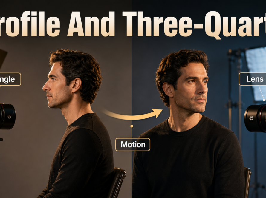 Film set comparing profile and three-quarter portrait angles for AI video