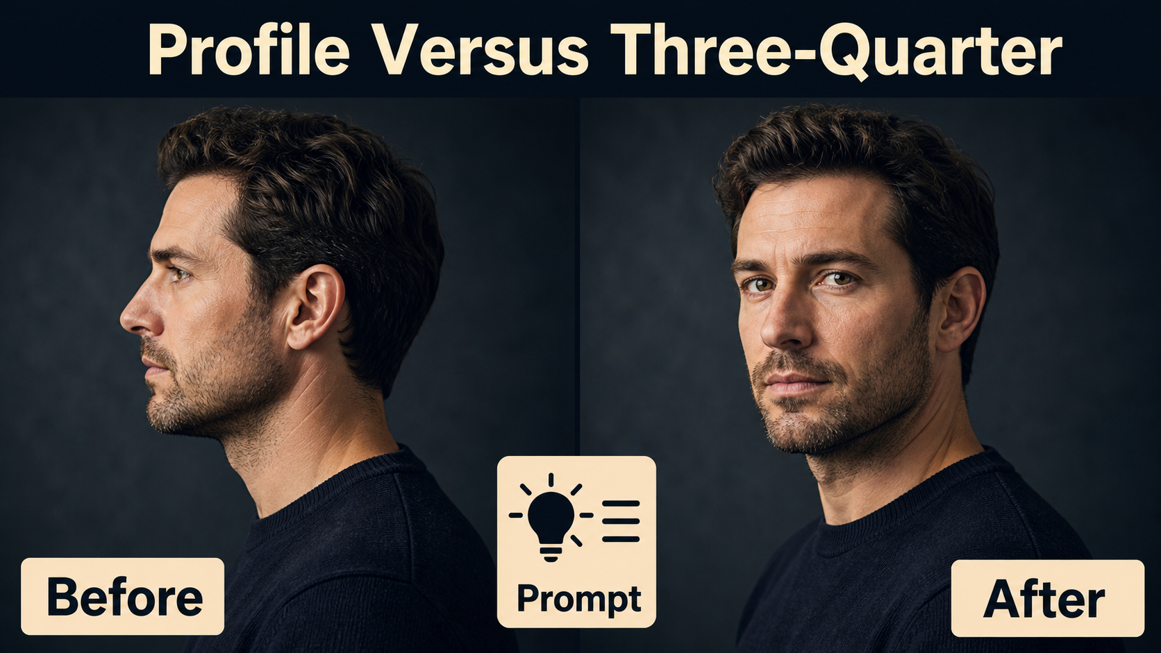 Before and after portrait comparison showing profile and three-quarter views