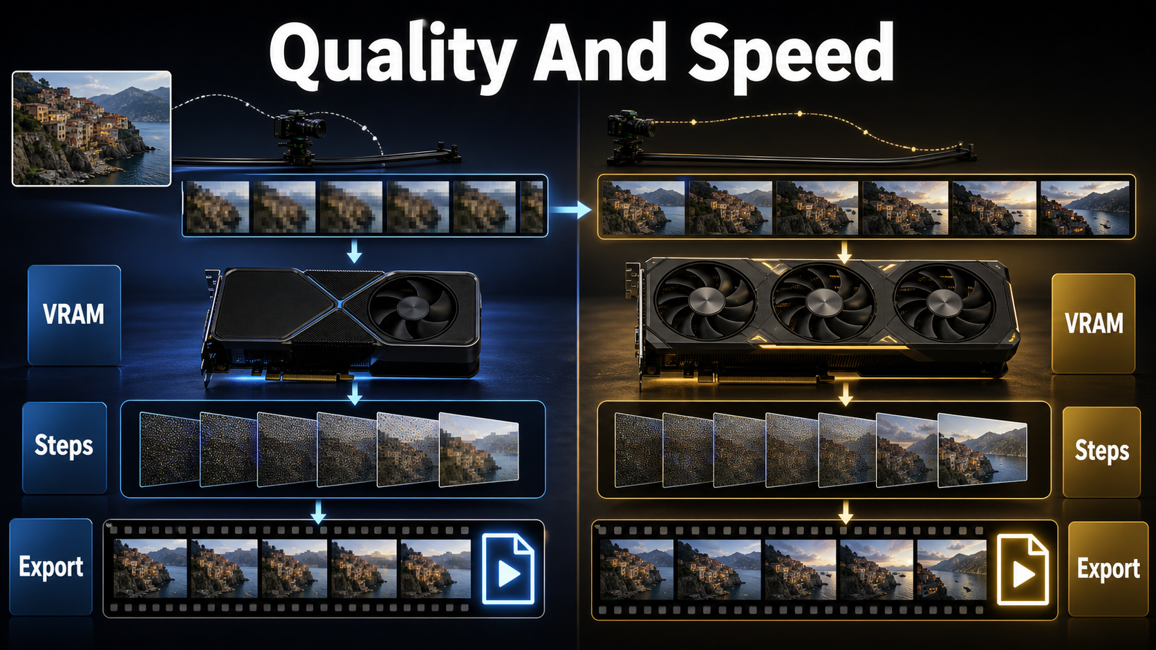 CamI2V quality and speed comparison using VRAM steps and export