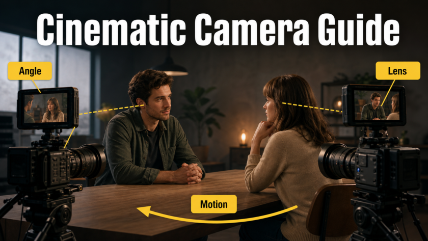 Film set showing two cameras covering a shot-reverse-shot conversation