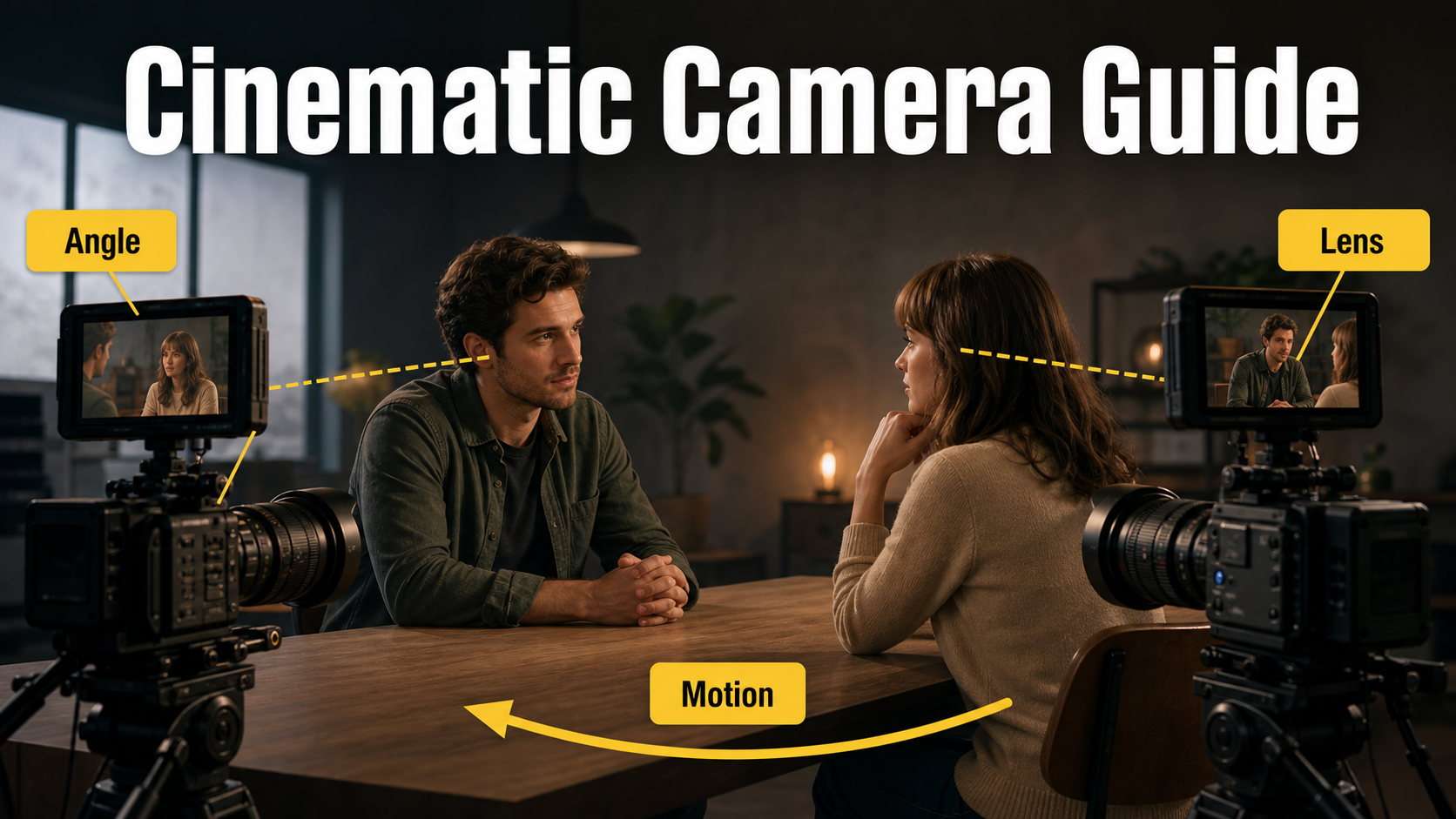 Film set showing two cameras covering a shot-reverse-shot conversation