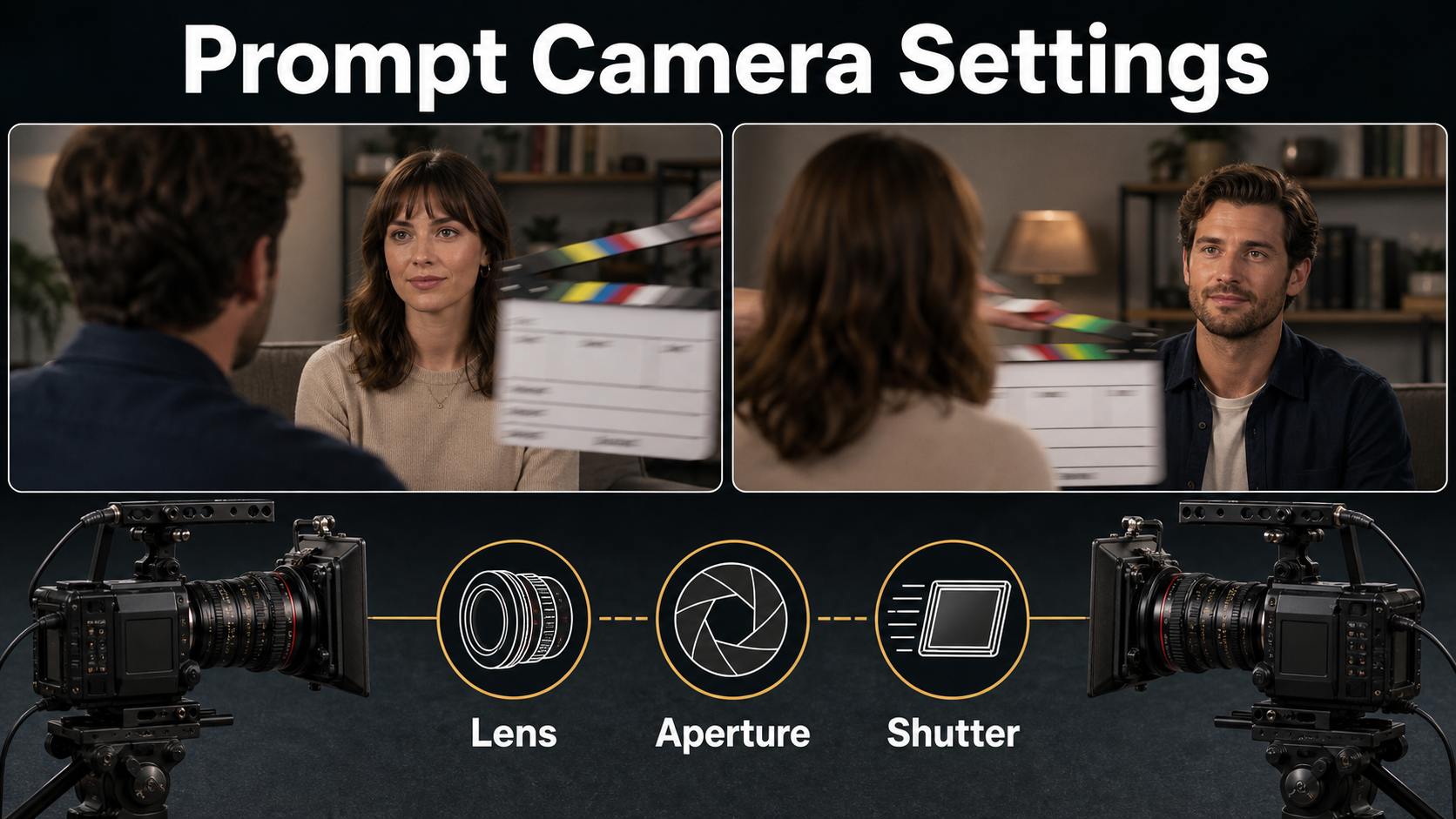 Matched lens aperture and shutter settings for shot-reverse-shot coverage