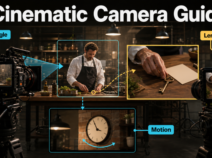Film set demonstrating a master shot, hand insert, and clock cutaway