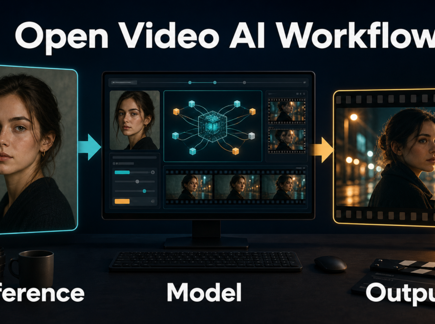 LTX Desktop workflow from a reference portrait through the local model to a finished video frame
