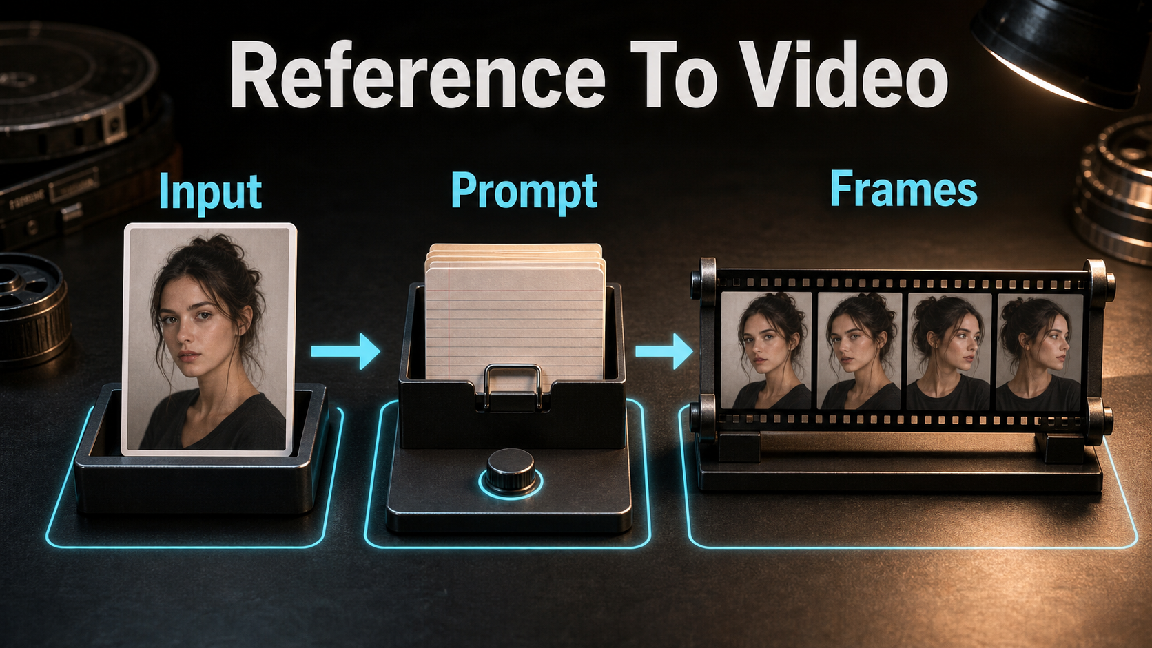 Reference image and prompt flowing into coherent generated video frames