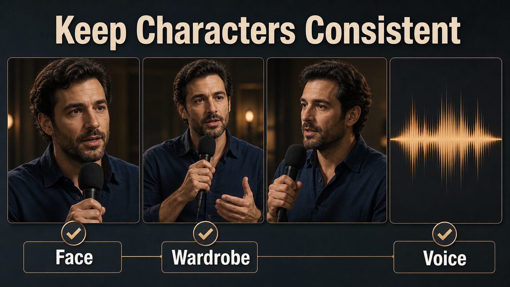 Continuity board checking a character face wardrobe and approved voice identity