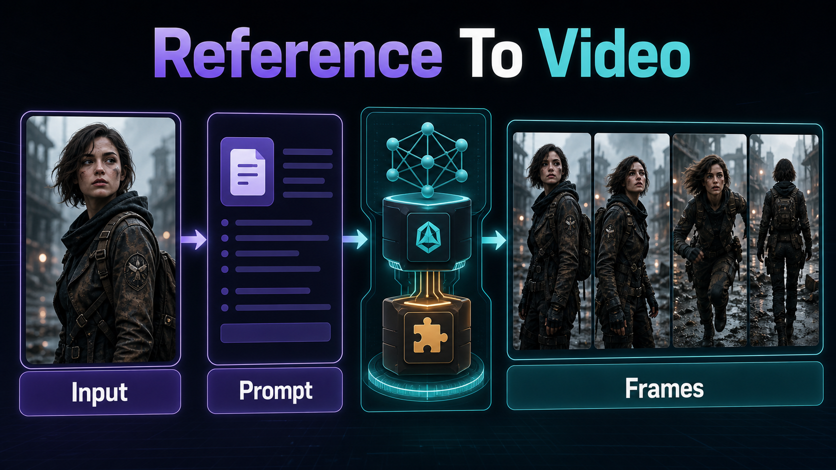 Reference image prompt base model and LoRA adapter producing coherent video frames