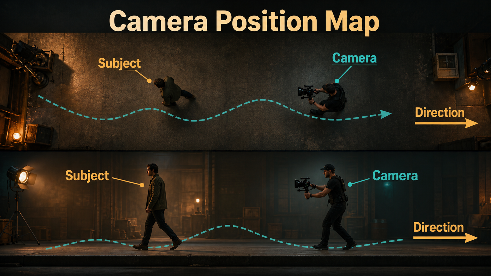 Top-down and side-view handheld camera position map