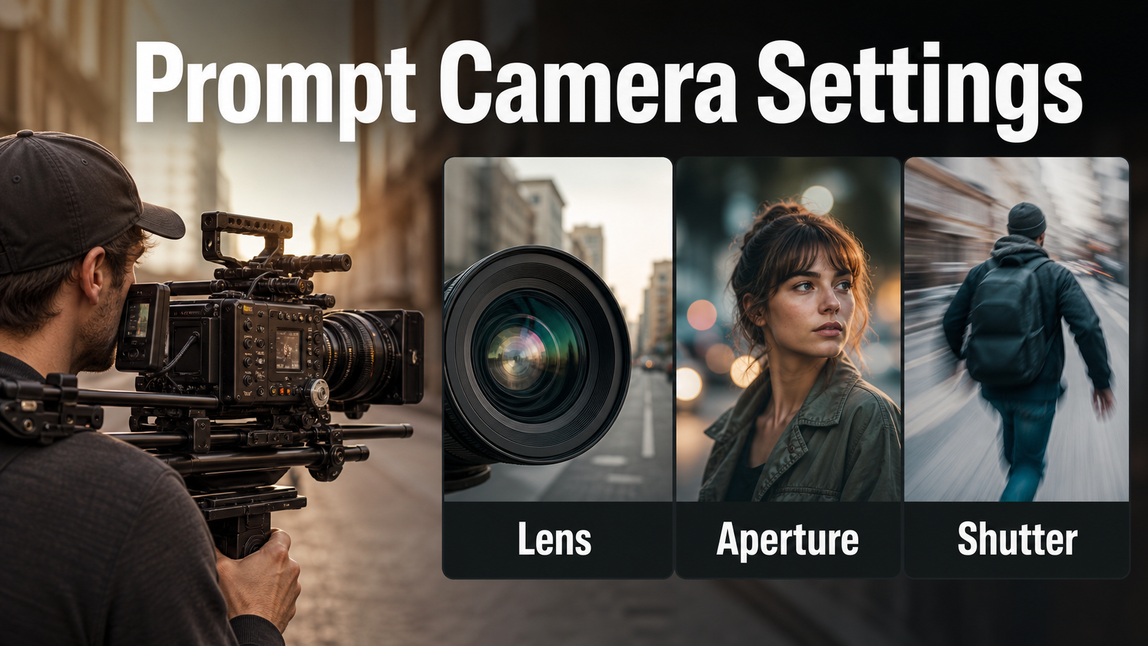 Handheld AI video camera settings for lens aperture and shutter