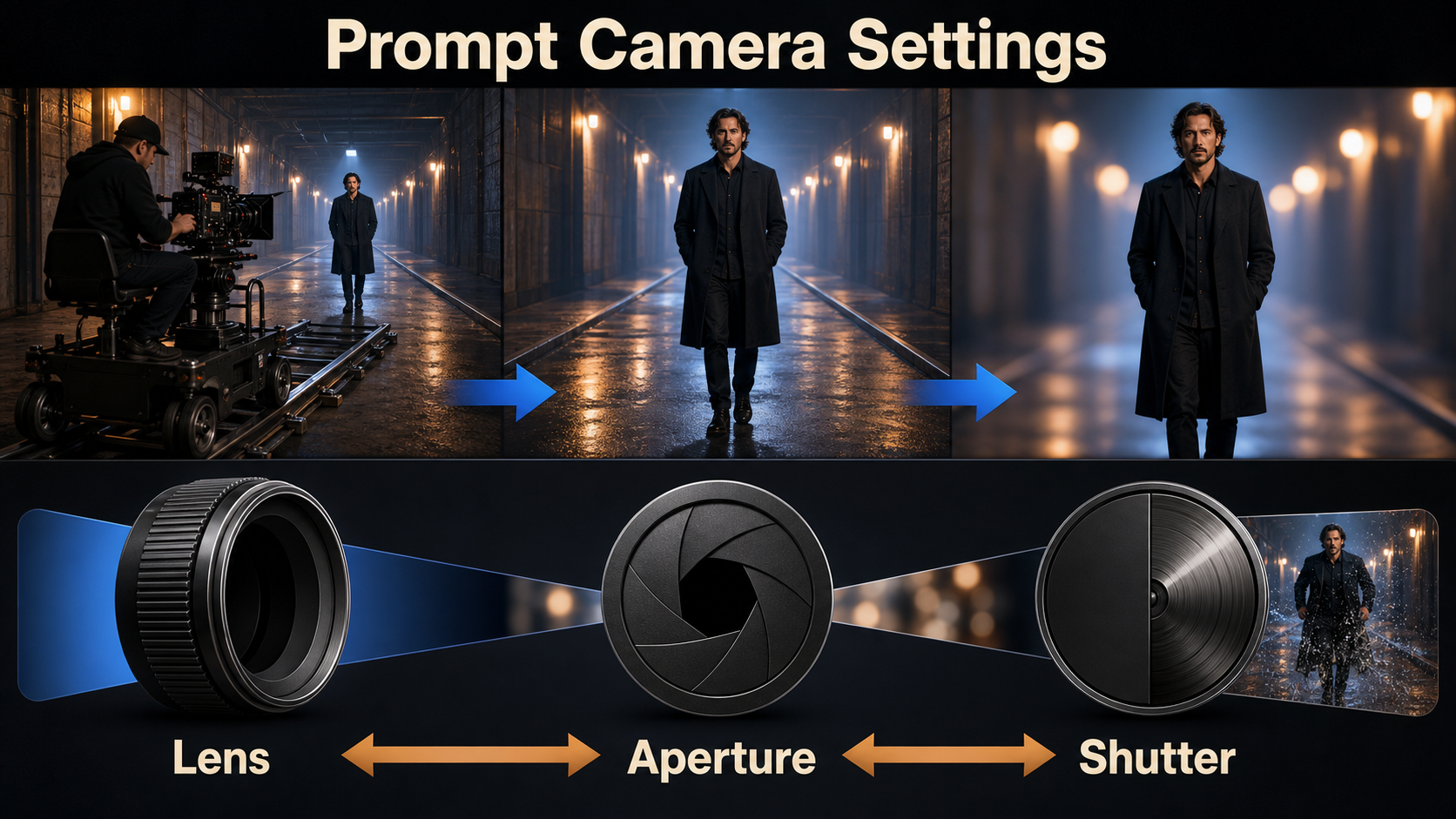 Lens aperture and shutter controls for an AI video dolly zoom