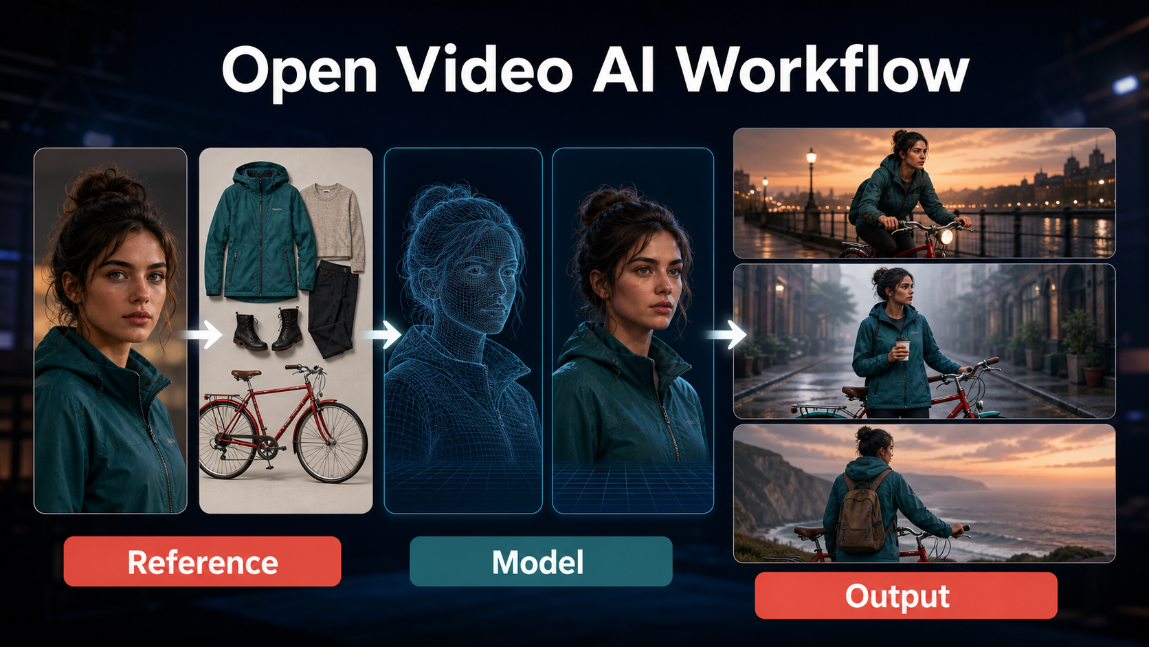 Wan2.2 A14B workflow from character reference and model stages to consistent video frames