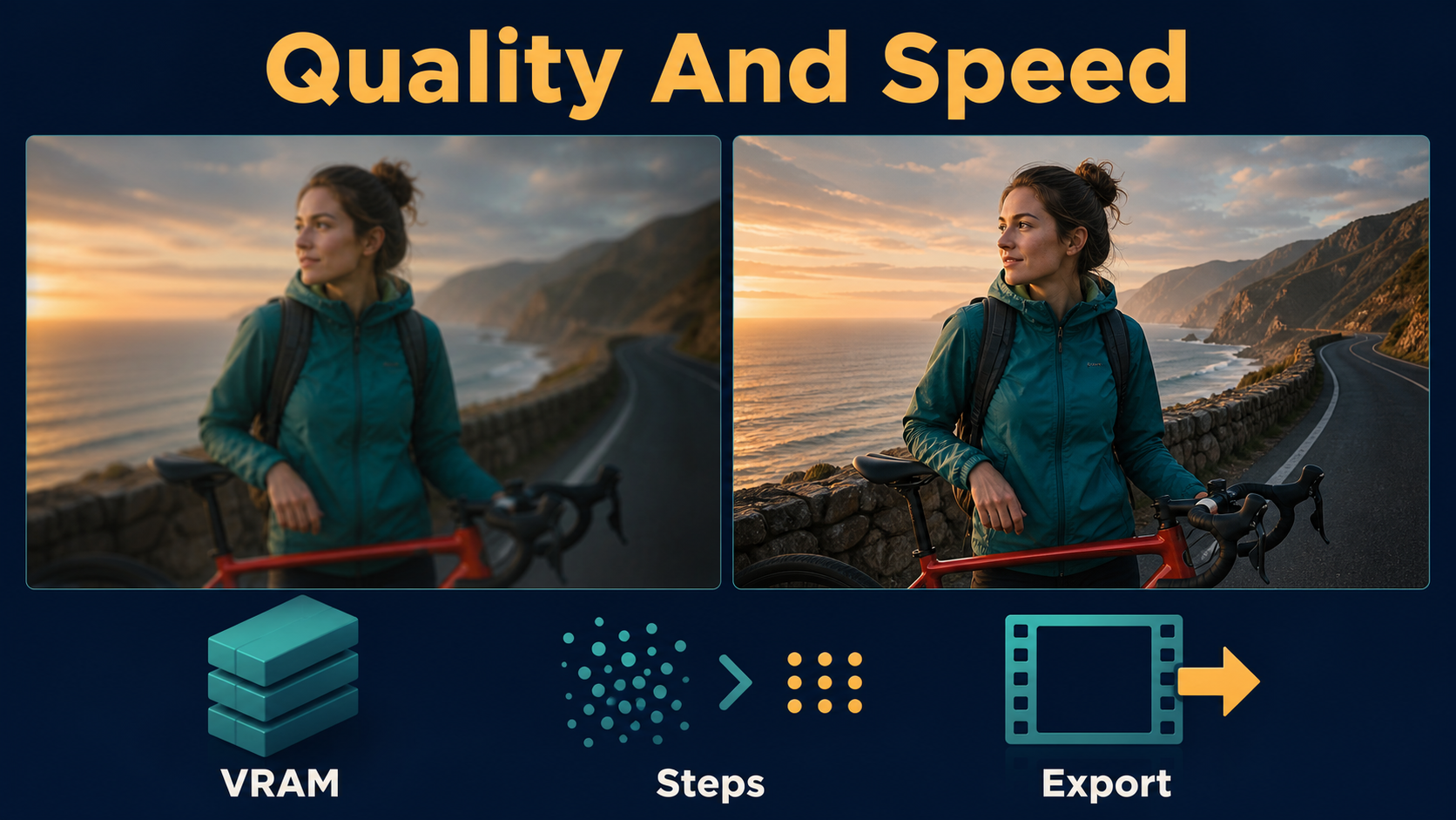 Preview and final render comparison with VRAM steps and export controls