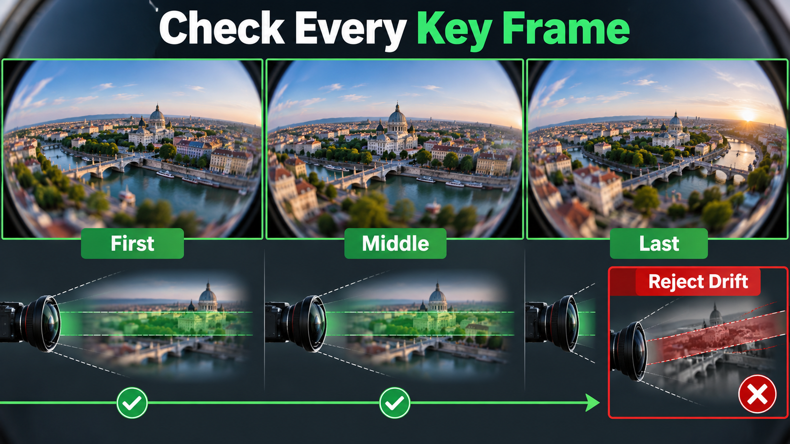 First middle and last frame continuity review for specialty lens effects